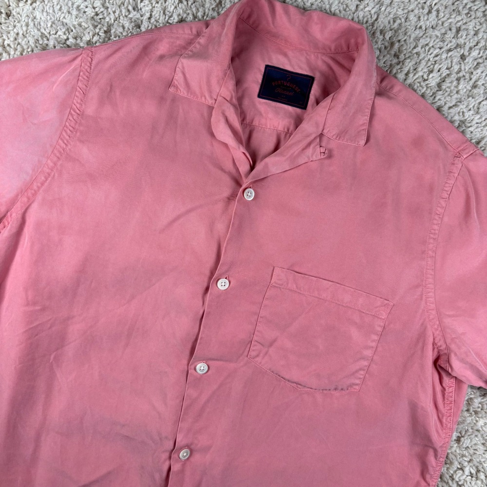 Portuguese Flannel Belavista Shirt Mens Medium Rose Pink S/S Tencel Camp Collar